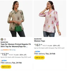 NAINVISH Womens top Strating @ ₹152 | Upto 90% Off