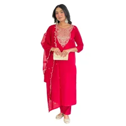 Naixa Women’s Chanderi Straight Kurta Pant Dupatta Set