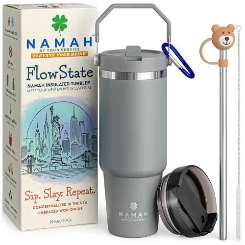 Image of Namah™ 890 ML Stainless Steel Insulated Tumbler – Leak-Proof Travel Mug with Lid, Straw & Handle for Hot & Cold Drinks |