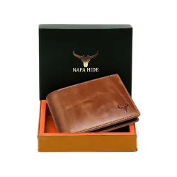 NAPA HIDE Leather Wallet for Men I Handcrafted I Credit/Debit Card Slots I 2 Currency Compartments I 2 Secret Compartments (Tan Crunch)