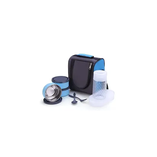 Image of NARIYA Stainless Steel Lunch Box with Plastic Casserole 3 Stainless Steel Containers for Office Tiffin Box with Bottle a