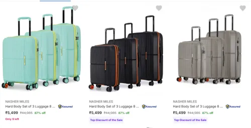Image of NASHER MILES Hard Body Set of 3 Trolley Bag upto @₹87% Off
