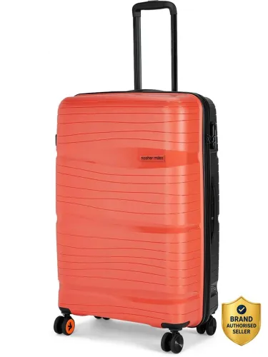 Image of NASHER MILES Nicobar Hard-Sided Polypropylene Check-in Luggage Orange and Dark