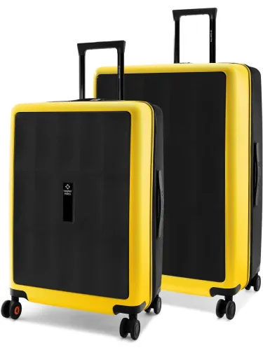 Image of NASHER MILES Hard Body Set of 2 Luggage 8 Wheels - Zanzibar HardSide Polycarbonate Luggage Black Yellow Trolley Bags (65