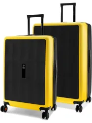 NASHER MILES Hard Body Set of 2 Luggage 8 Wheels - Zanzibar HardSide Polycarbonate Luggage Black Yellow Trolley Bags (65