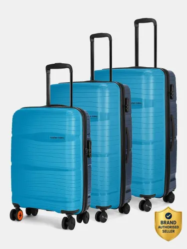 Image of NASHER MILES Nicobar Hard-Sided 3-Piece Luggage Set - Teal & Blue