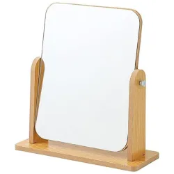 Natural Wooden Tabletop Makeup Vanity Mirror with Broad Stable Base