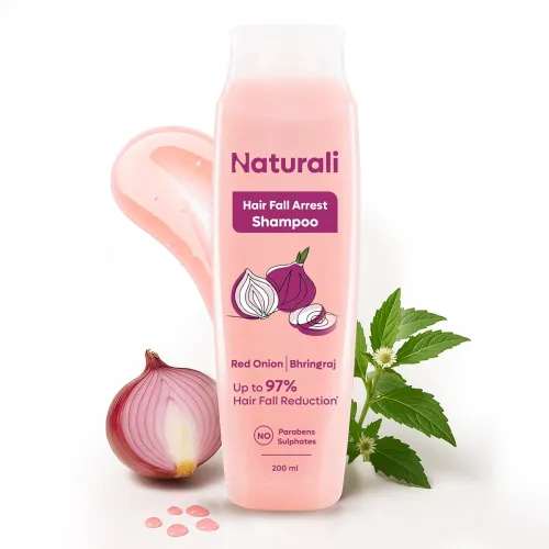 Image of Naturali Hairfall Arrest Shampoo with Red Onion & Bhringraj | Controls Hairfall | Paraben and Sulphate Free | Hairfall S