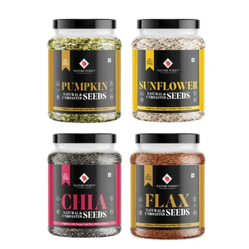 Image of Nature Purify Healthy Seeds Combo- Pumpkin, Sunflower, Chia and Flax Seeds (250g Each) | (Pack of 4)