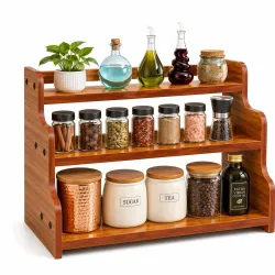 natureCRAFTS 3-Tier Wood Step Shelf Spice Rack Countertop Organiser 13.8 Inch