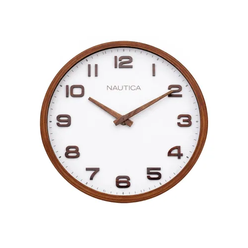 Image of Nautica Luxury Wooden Finish Modern Wall Clock with Quartz Silent Sweep Technology -1pc Size (Woodgrain) | 12 inch | Ide