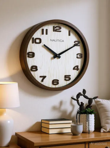 Image of NAUTICA Analog 30 cm X 30 cm Wall Clock (Brown, With Glass, DIY Clocks)