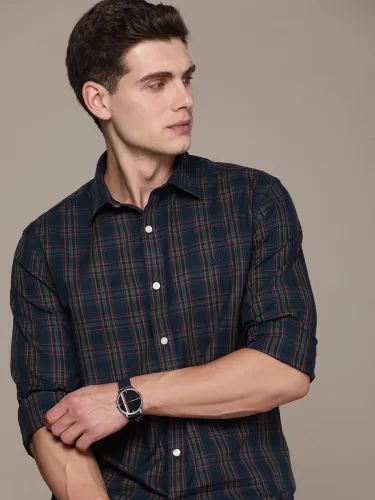 Image of NAUTICA Men Checkered Casual Dark Blue, Yellow, Red Shirt