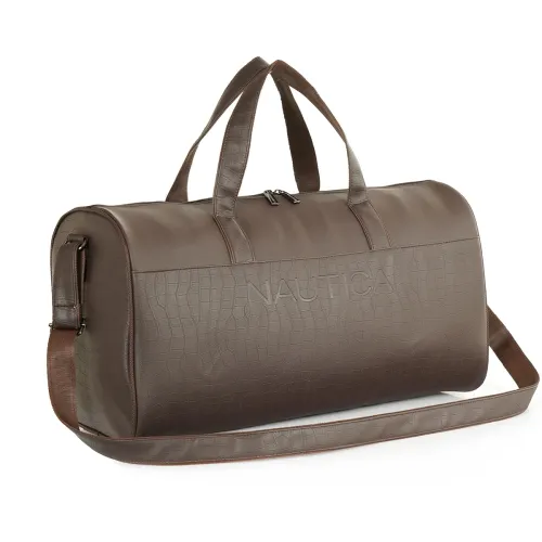 Image of Nautica Unisex PU Duffle Bag – Stylish Cabin Travel & Gym Bag (Brown)