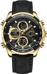 NAVIFORCE Black Gold Leather Multifunction Watch - For Boys