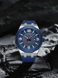 NAVIFORCE Striking Deep Blue Dial Matching Blue Octagonal Case With Add Subtle Red Accents Analog Watch  - For Men 8079