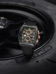 NAVIFORCE Rosegold & Black Luminous Hollow Dial with three chrongraph function Analog Watch - For Men NF8052 Barrel-shaped silicone strap timepeice