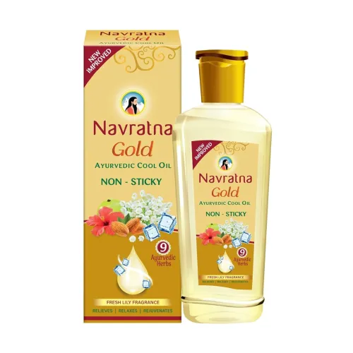 Image of Navratna Gold Ayurvedic Cool Oil | Goodness of Almonds | Non-Sticky and Fresh Lily Fragrance | 300ml