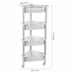 Nayasa Corner Trolley 4 Layers | Kitchen Organizer | Vegetable Stand for Kitchen | Kitchen Shelf Organizer | Vegetable Basket | Vegetable Trolley with Wheels | 39.5 X 28 X 89 cm | Grey