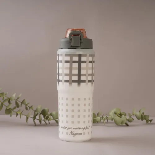 Image of Nayasa Duo-Sip Water Bottle – 730ml | Checkered Design | BPA-Free