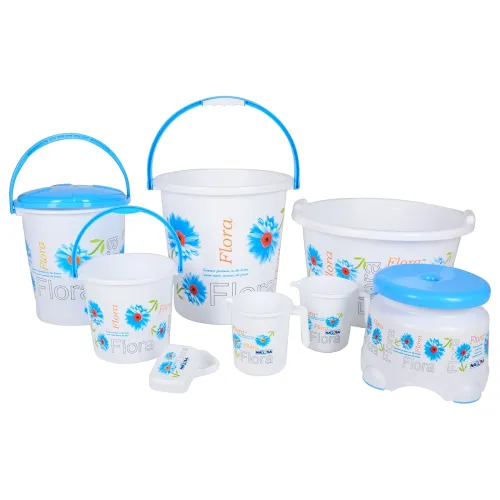 Image of Nayasa Flora 8 Piece Bathroom Accessories Set, Complete Plastic Bathroom Utility Combo with Bucket, Mug and Daily Use Es