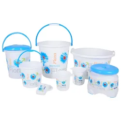 Nayasa Flora 8 Piece Bathroom Accessories Set, Complete Plastic Bathroom Utility Combo with Bucket, Mug and Daily Use Es