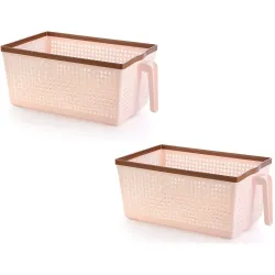 Nayasa Frill Plastic Basket | Set of 2-3 Ltr Each | Multipurpose Storage Basket with Handle | Strong & Sturdy Rectangle 