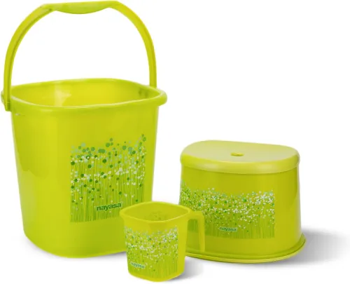 Image of NAYASA Funk Sqr 3 pcs Bath Set 18 Ltr Bkt + 1.5 Mug + 508 Patla 18 L Plastic Bucket  (Green)