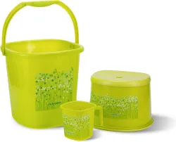 NAYASA Funk Sqr 3 pcs Bath Set 18 Ltr Bkt + 1.5 Mug + 508 Patla 18 L Plastic Bucket  (Green)
