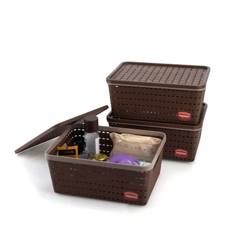Image of Nayasa Gloria Basket for Storage | Vegetable & Fruit Basket | Storage Box and Organiser Plastic Basket With Lid | Multip