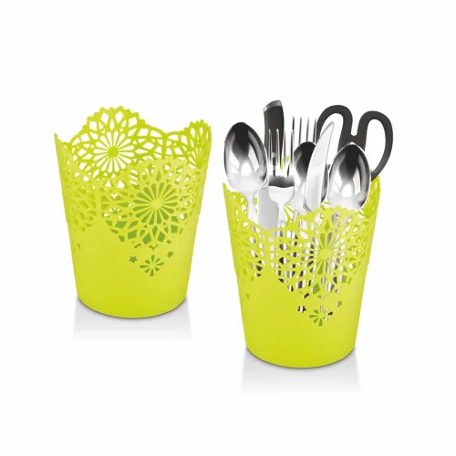 Image of Nayasa Lacy 2 Piece Plastic Tall Basket Set, Green,13X13X15 Cm