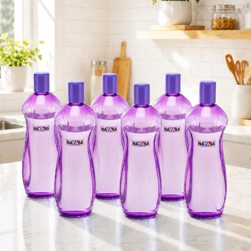Image of Nayasa Loopy 1000 ML Pet Plastic Fridge Water Bottles Set of 6 | BPA Free | Leak Proof | Airtight Lid | Purple