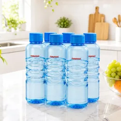 Nayasa Revello 1000 ML Pet Plastic Fridge Water Bottles Set of 6 | BPA Free | Leak Proof | Airtight Lid | Blue