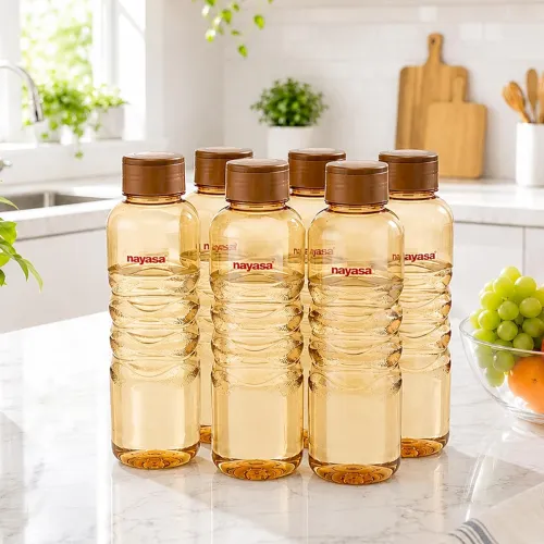 Image of Nayasa Revello 1000ml Plastic Fridge Water Bottle (Brown, Set of 6)