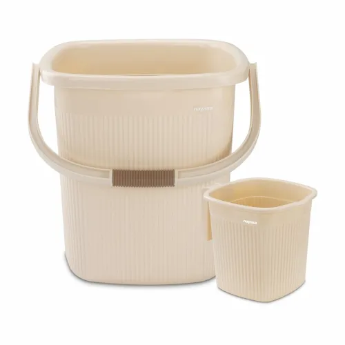 Image of Nayasa Rimmy Plastic Bucket Set for Bathroom | Bucket and Mug (25 Liters & 1.5 Liters) | Bathroom Set of 2 | Bathroom Ac
