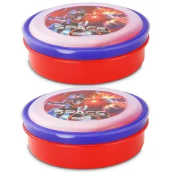 Nayasa Spill Guard No.1 Regular Round Plastic Lunch Box | Pack of 2 | Airtight & Leakproof Lids | Light Weight | Easy to Carry | Ideal for School Going Kids | Red