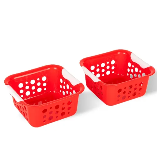 Image of Nayasa Spotty Multipurpose Square Basket Set of 2 Small | Multipurpose Basket for Home | Plastic Tokri for Vegetables | 