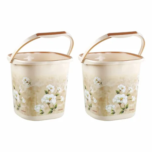 Image of Nayasa SQR Ring Marble Bathroom Bucket Set Brown
