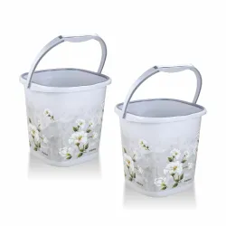 Nayasa Sqr Ring Marble Bucket 18 LTR | Set of 2 | Bathroom Set | Bath Set for Bathroom | Bucket | Grey