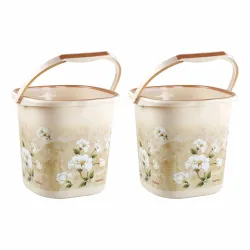 Nayasa SQR Ring Marble Bathroom Bucket Set Brown