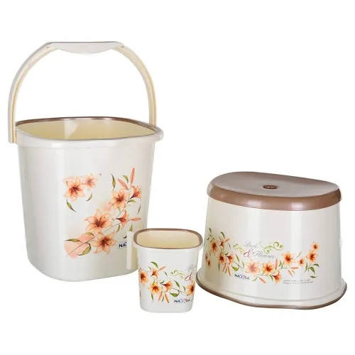 Image of Nayasa Square Ring DLX Plastic Set of 3 (Bucket 18 L+Mug 1.5 L + Stool)