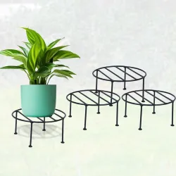 NAYRA Plant Round Stand Galvanised Metal Flower Pot stand Gamla Support Corner Rack Outdoor Display Shelf for Home Garden Balcony Decoration stand set of 4 [Black]
