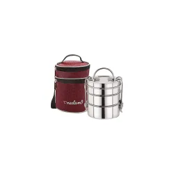neelam Stainless Steel Lunch Box/Tiffin with Bag, 3-Tier Container, 1100 ml, Hot & Cold Leak-Proof, Compact & Durable, P