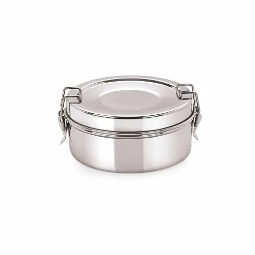 Image of neelam Stainless Steel Round Double Decker Lunch Box-450 ml, Hot & Cold Leak-Proof, Compact & Durable, Perfect for Offic