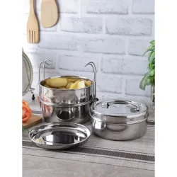 neelam Stainless Steel 26 Gauge, Clip Carrier Lunch Box 3 Containers, 2100 ml, Ideal for Storing Food, Durable Quality, 