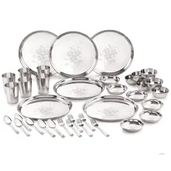 Neelam Stainless Steel Dinner Set, 24 Gauge Durable Quality, Laser Etching 36 Pcs, Dishwasher Safe,
