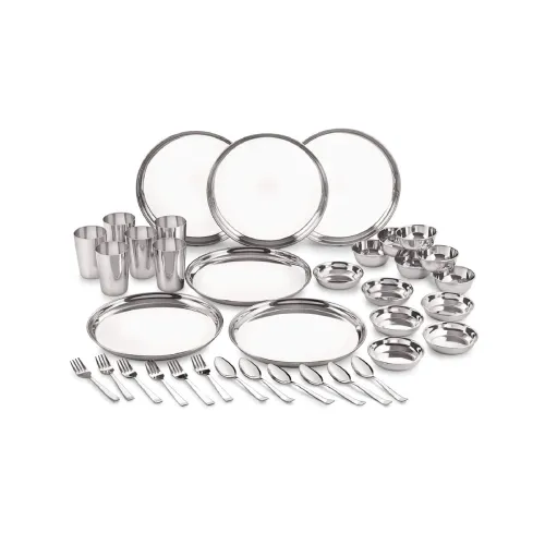 Image of Neelam Stainless Steel Dinner Set Shagun | Occasions- Anniversory, Wedding, Houseworming Party |Sets of Plates, Glasses,
