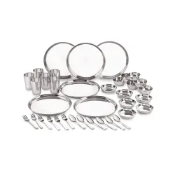 Neelam Stainless Steel Dinner Set Shagun | Occasions- Anniversory, Wedding, Houseworming Party |Sets of Plates, Glasses,