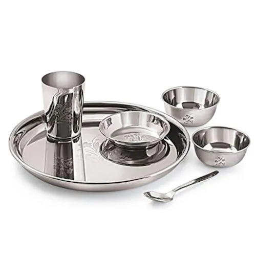 Image of Neelam Stainless Steel Mini Lazer Etching Dinner Set (Pack of 6)