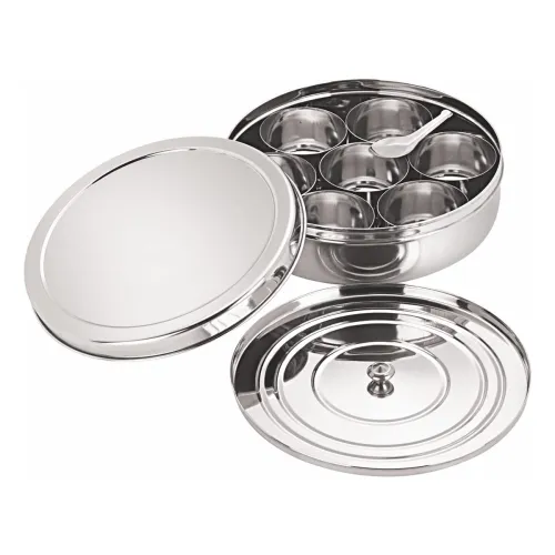 Image of neelam Stainless Steel Spice Box 7 Containers with 1 Spoon & 1 Steel Plate